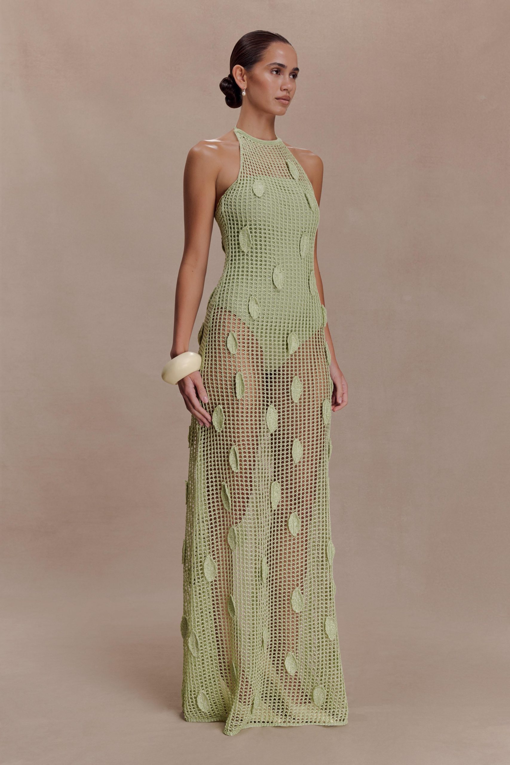 Elfie Crochet Halter Maxi Dress - Pastel Green - Image 4