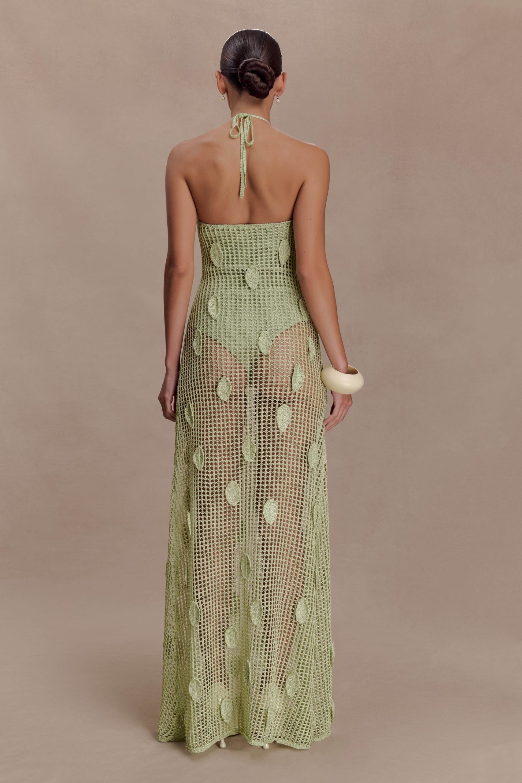 Elfie Crochet Halter Maxi Dress - Pastel Green - Image 2