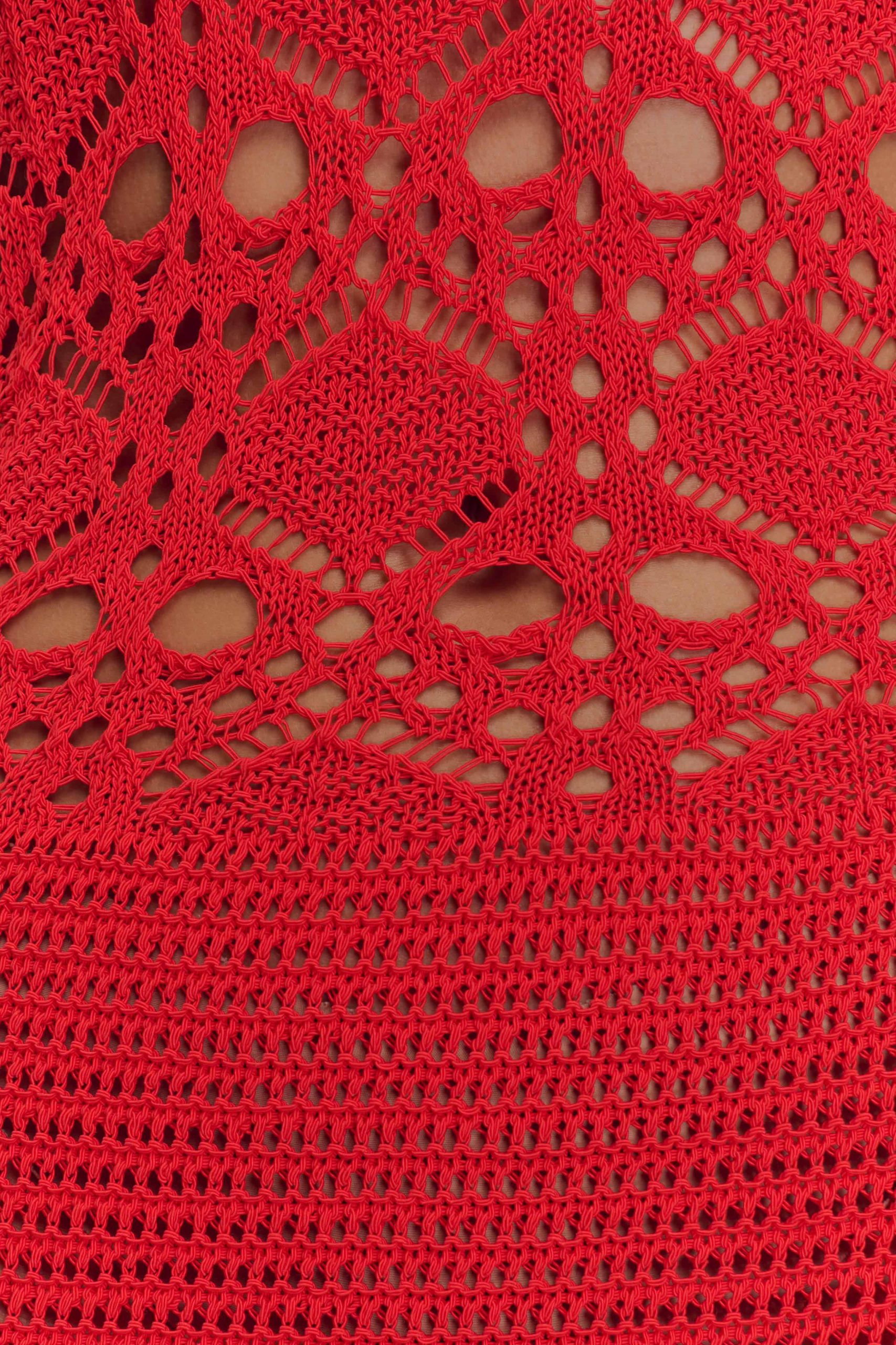 Solstice Off Shoulder Crochet Knit Maxi Dress - Blood Orange - Image 5