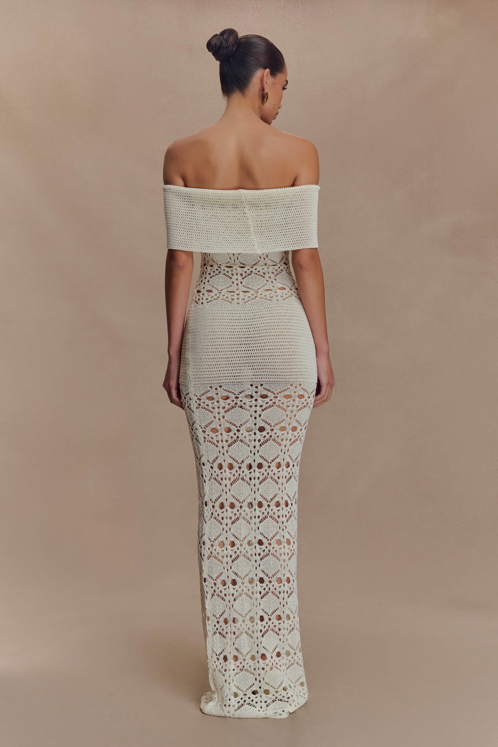 Solstice Off Shoulder Crochet Knit Maxi Dress - Ivory - Image 3