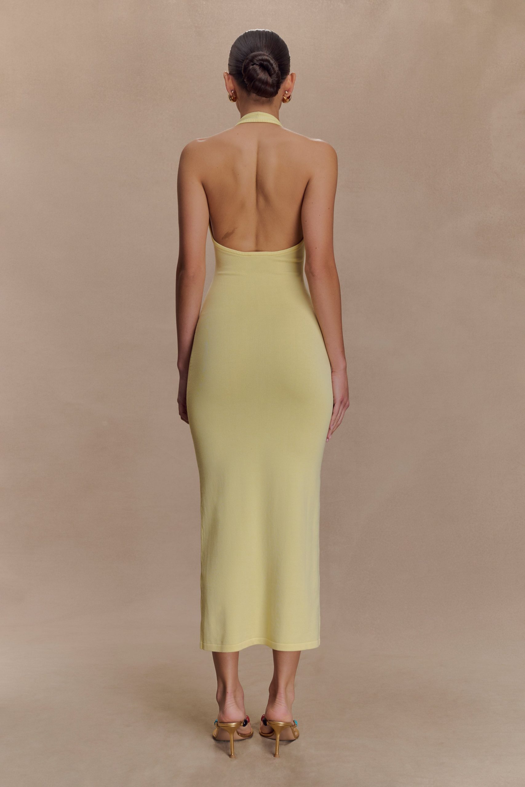 Ovina Halter Neck Knit Midi Dress - Lemon - Image 2