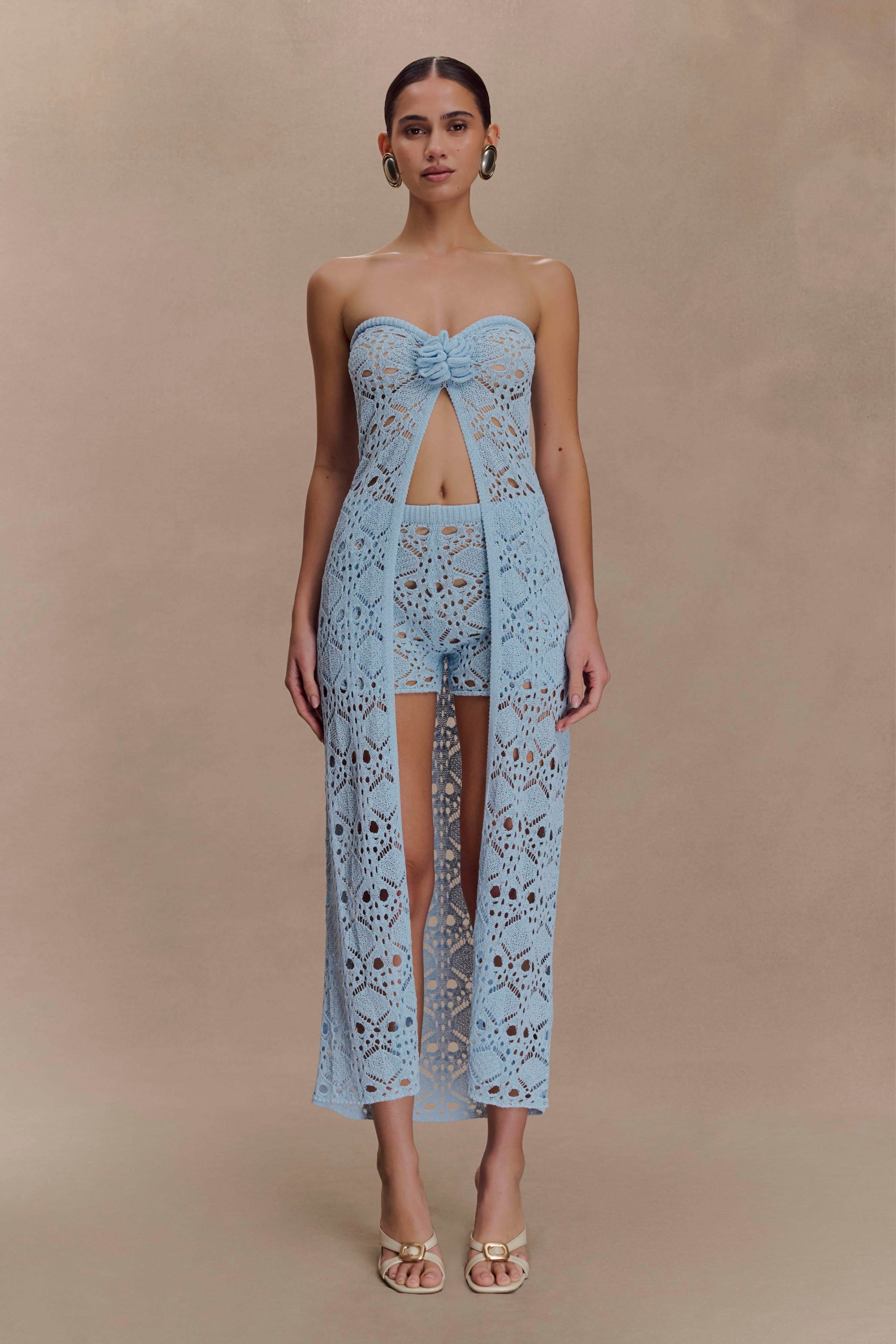Aeline Crochet Knit Shorts - Sky Blue - Image 3