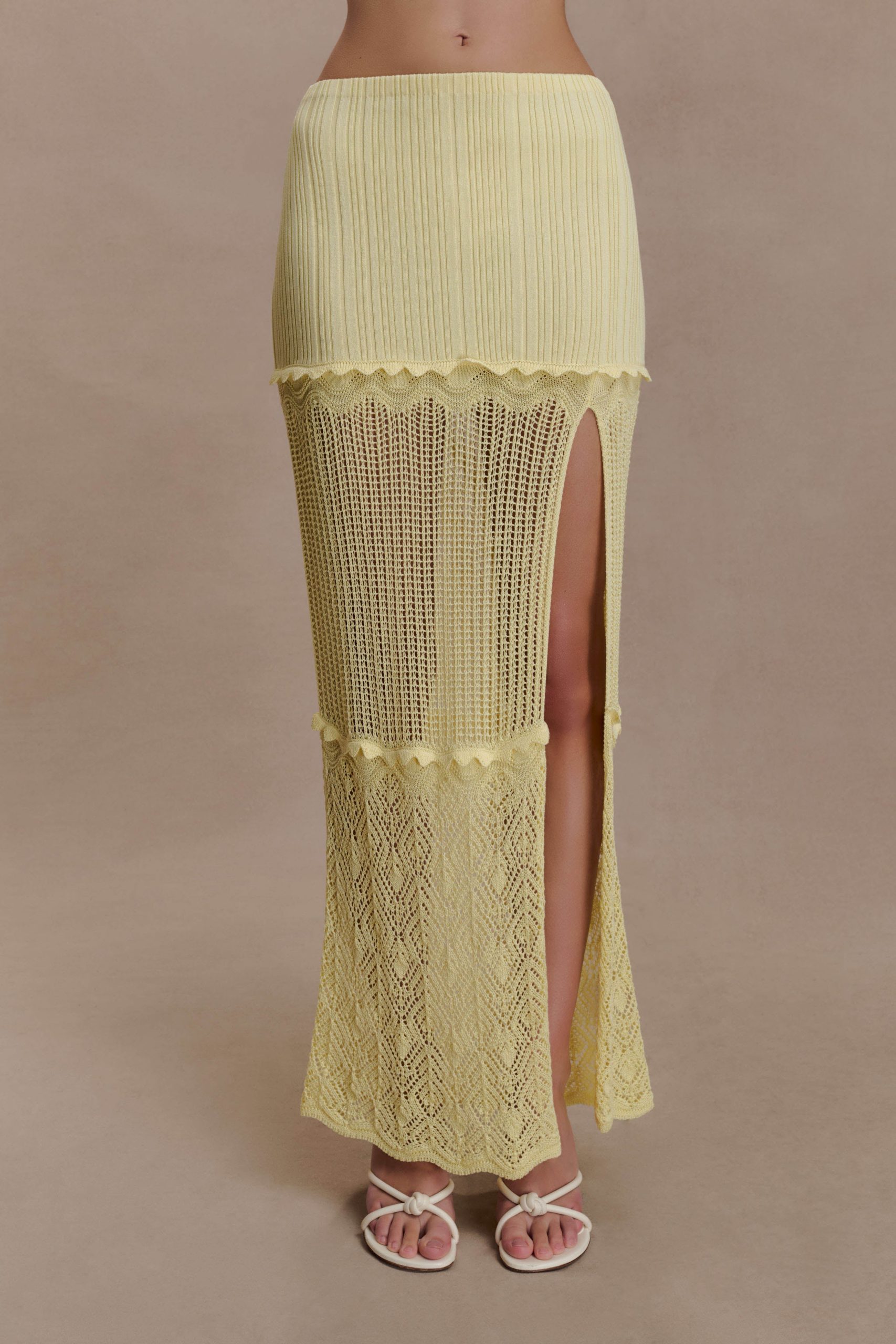 Coleene Pointelle Knit Maxi Skirt - Lemon - Image 6