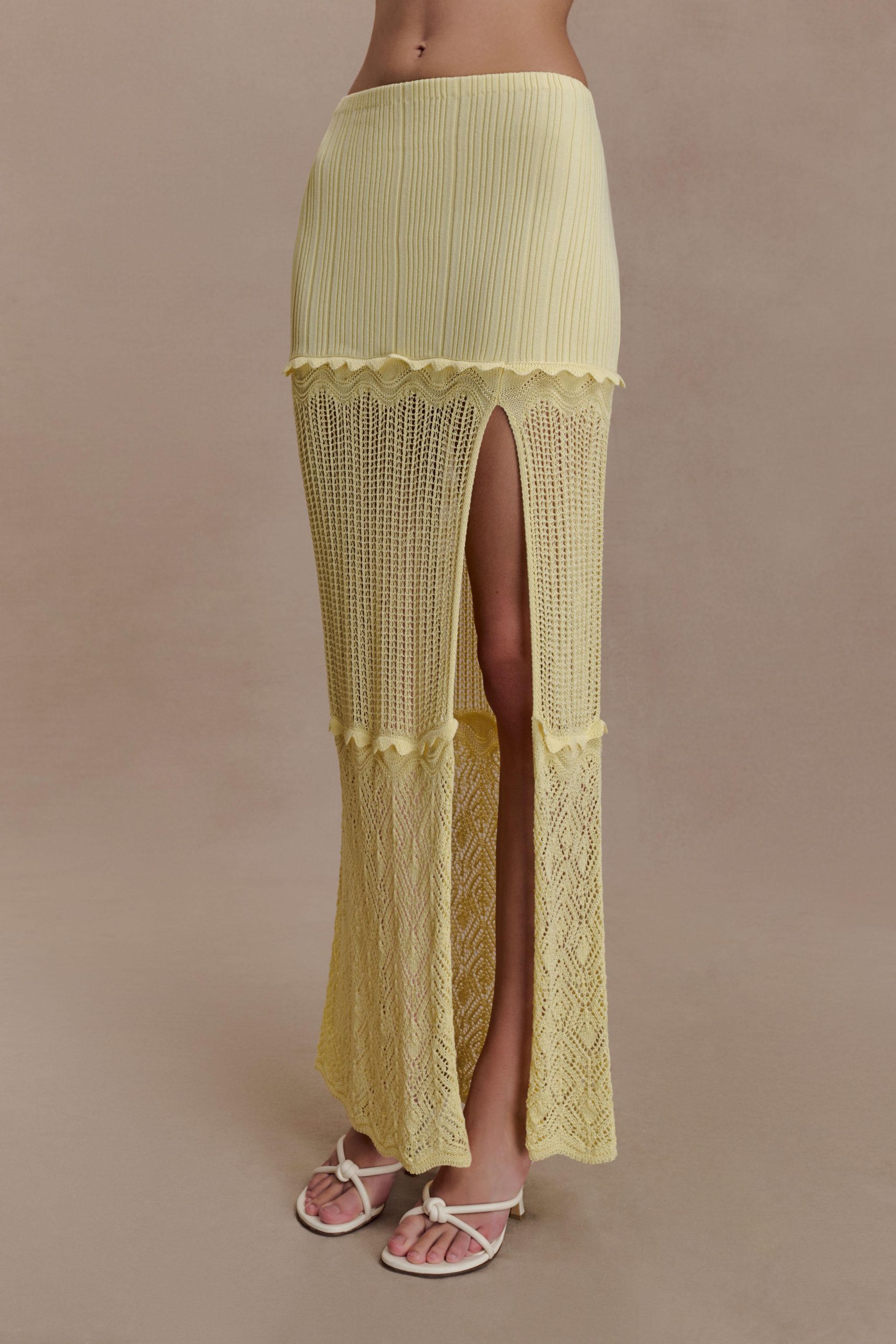 Coleene Pointelle Knit Maxi Skirt - Lemon - Image 4
