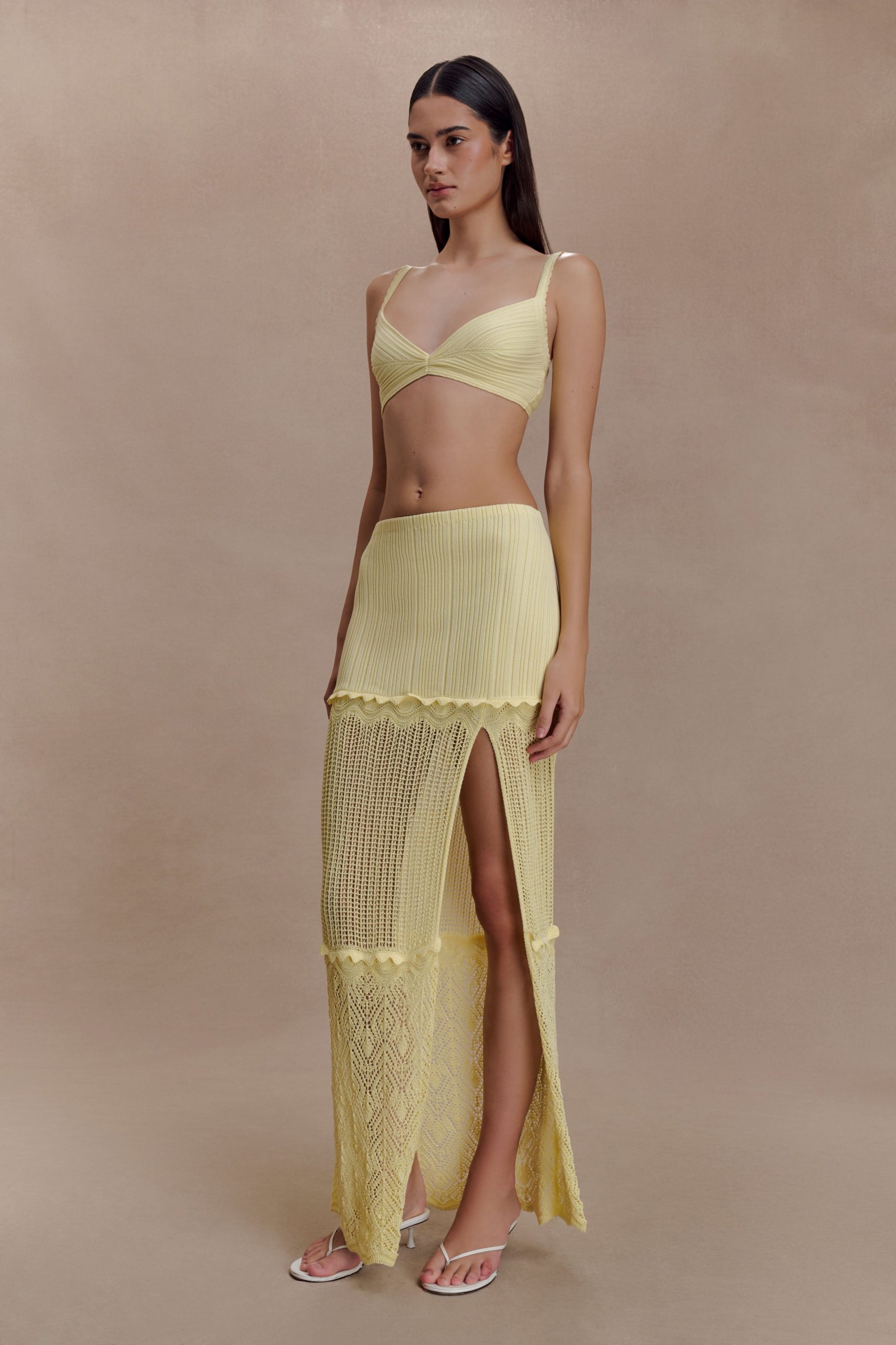 Coleene Pointelle Knit Maxi Skirt - Lemon - Image 3
