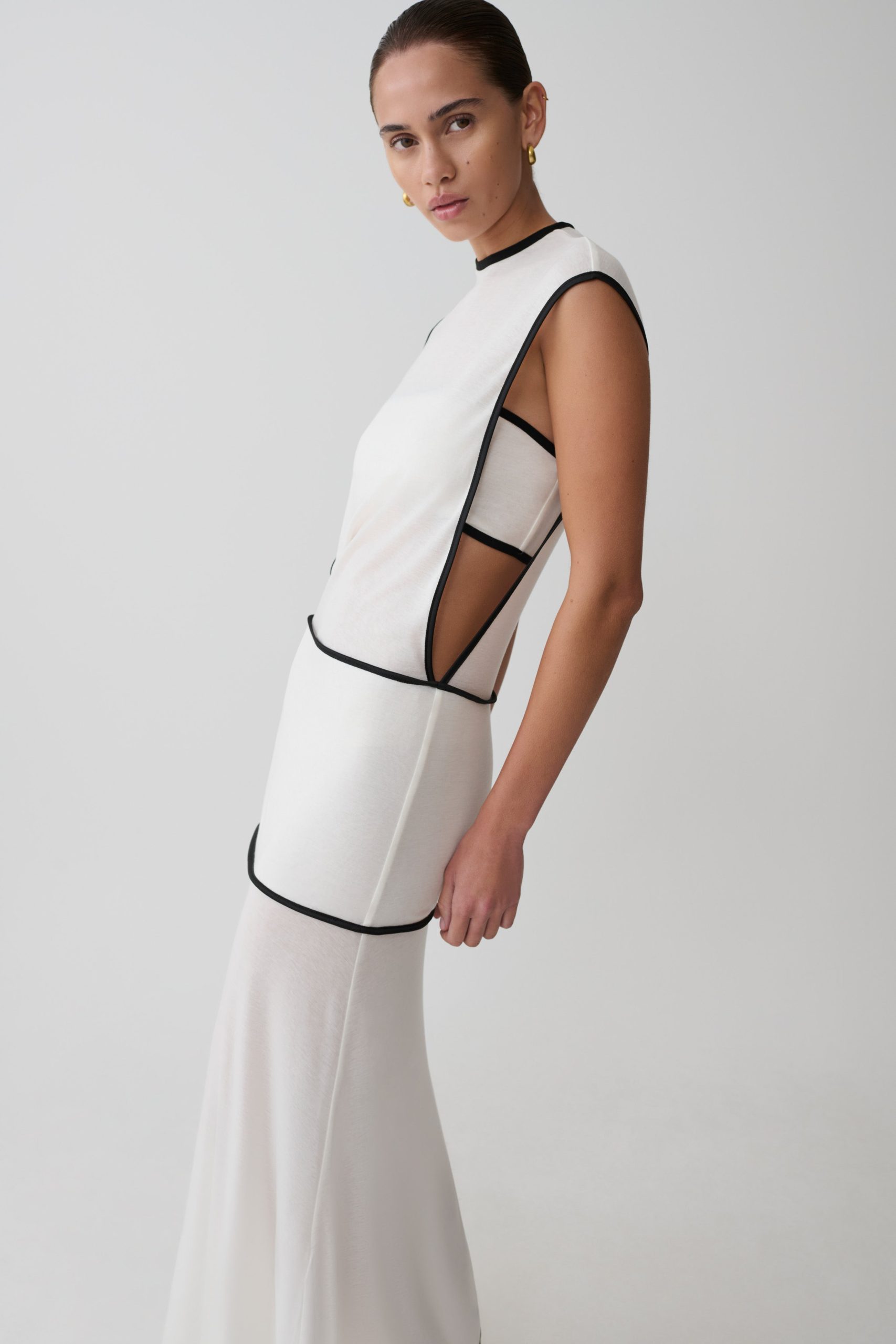Aris Sleeveless Sheer Maxi Dress - Black/White - Image 6