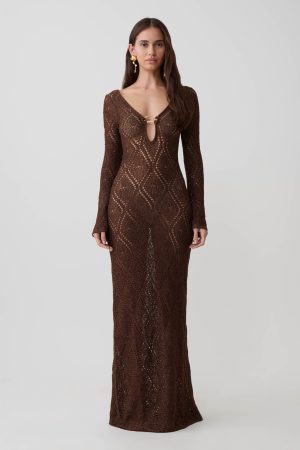 Chelsea Lurex Crochet Maxi Dress - Bronze