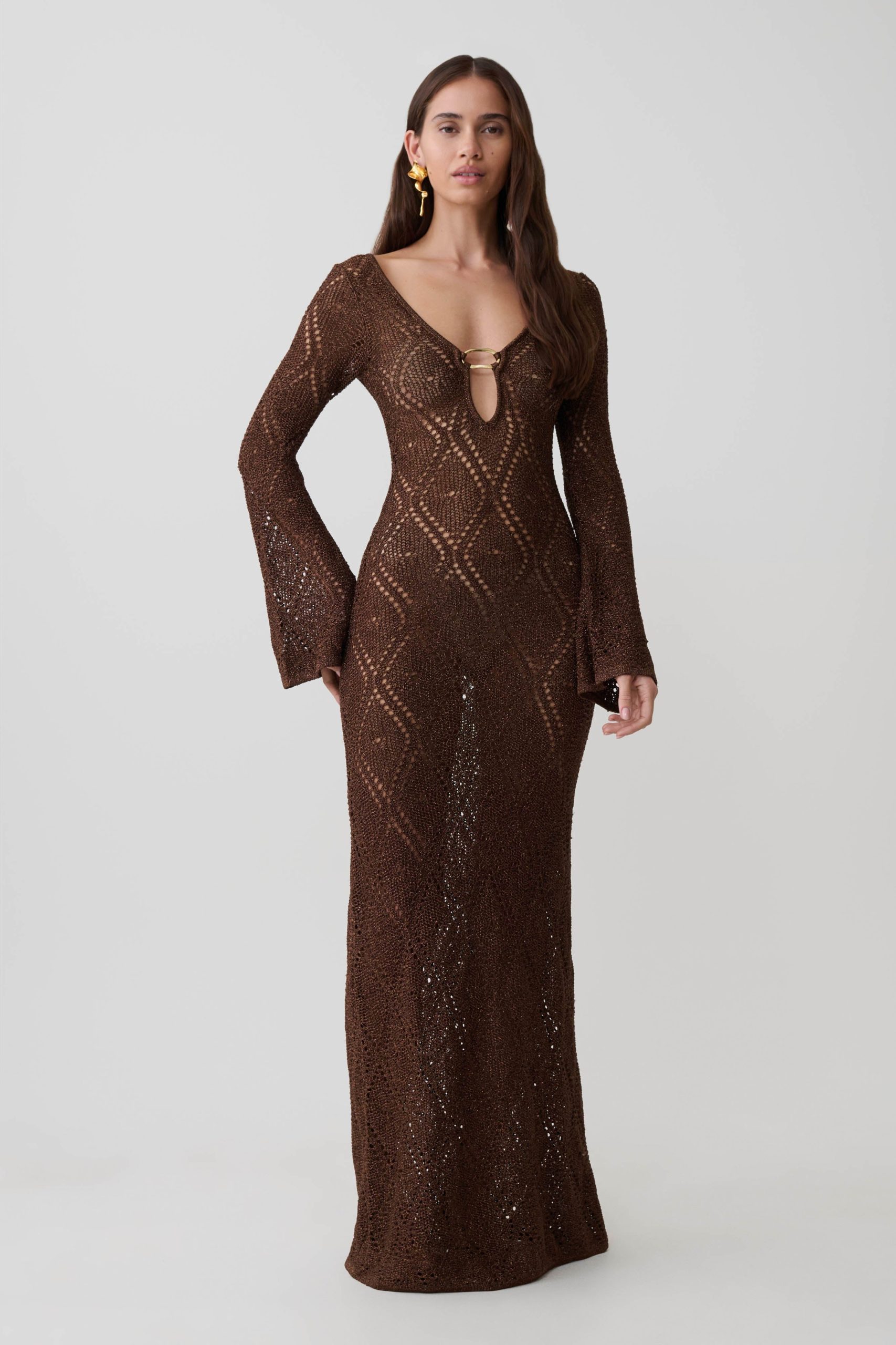 Chelsea Lurex Crochet Maxi Dress - Bronze - Image 5