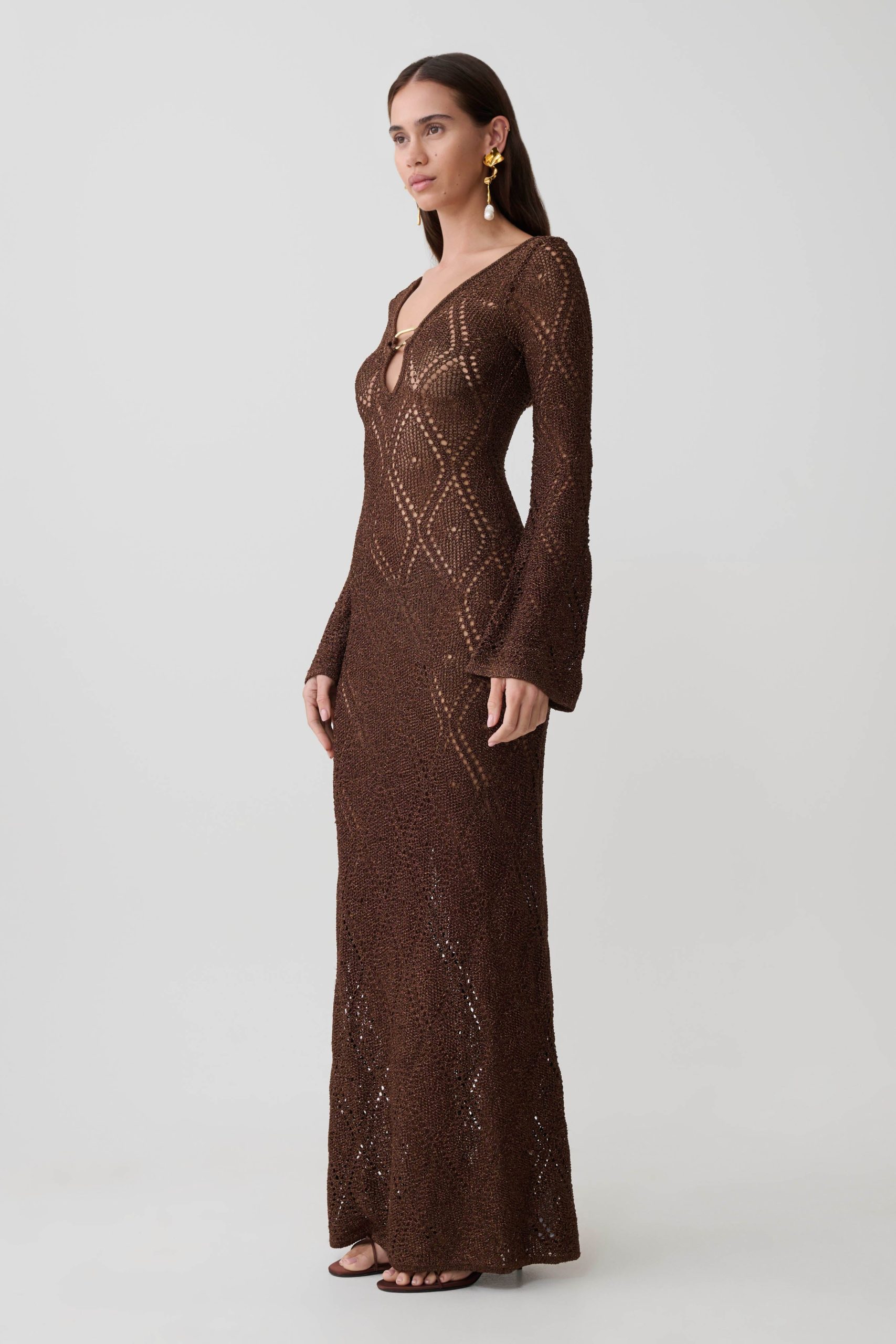 Chelsea Lurex Crochet Maxi Dress - Bronze - Image 4