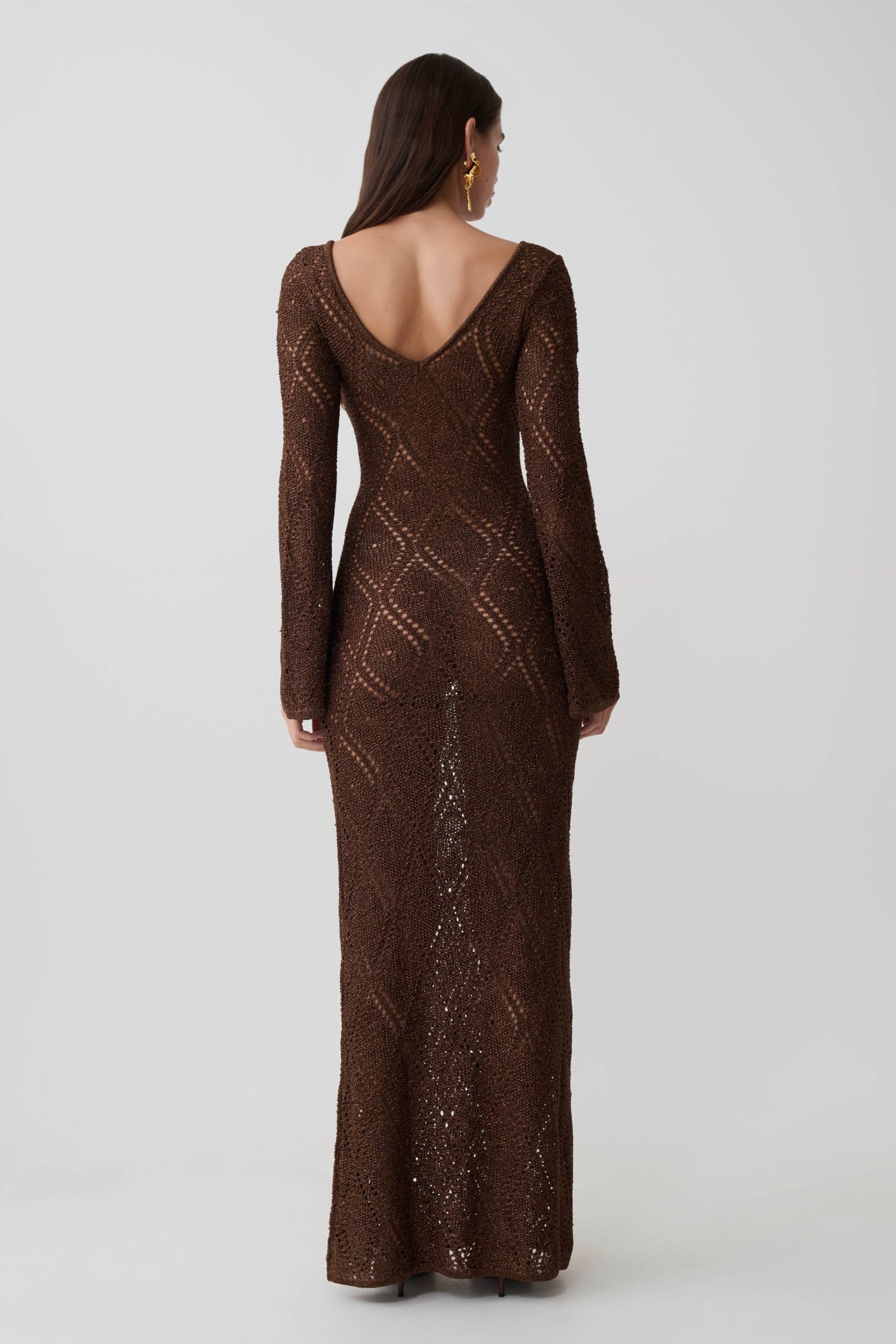 Chelsea Lurex Crochet Maxi Dress - Bronze - Image 2