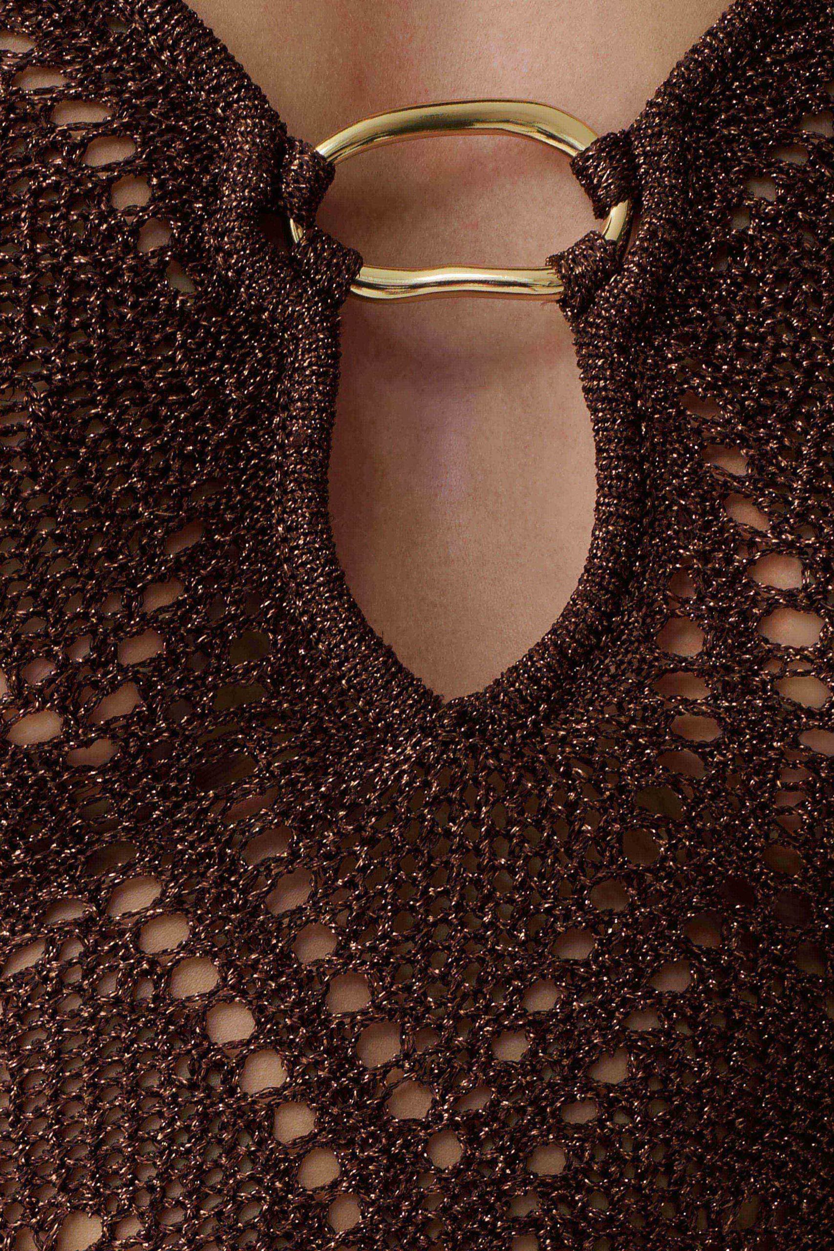 Chelsea Lurex Crochet Maxi Dress - Bronze - Image 6