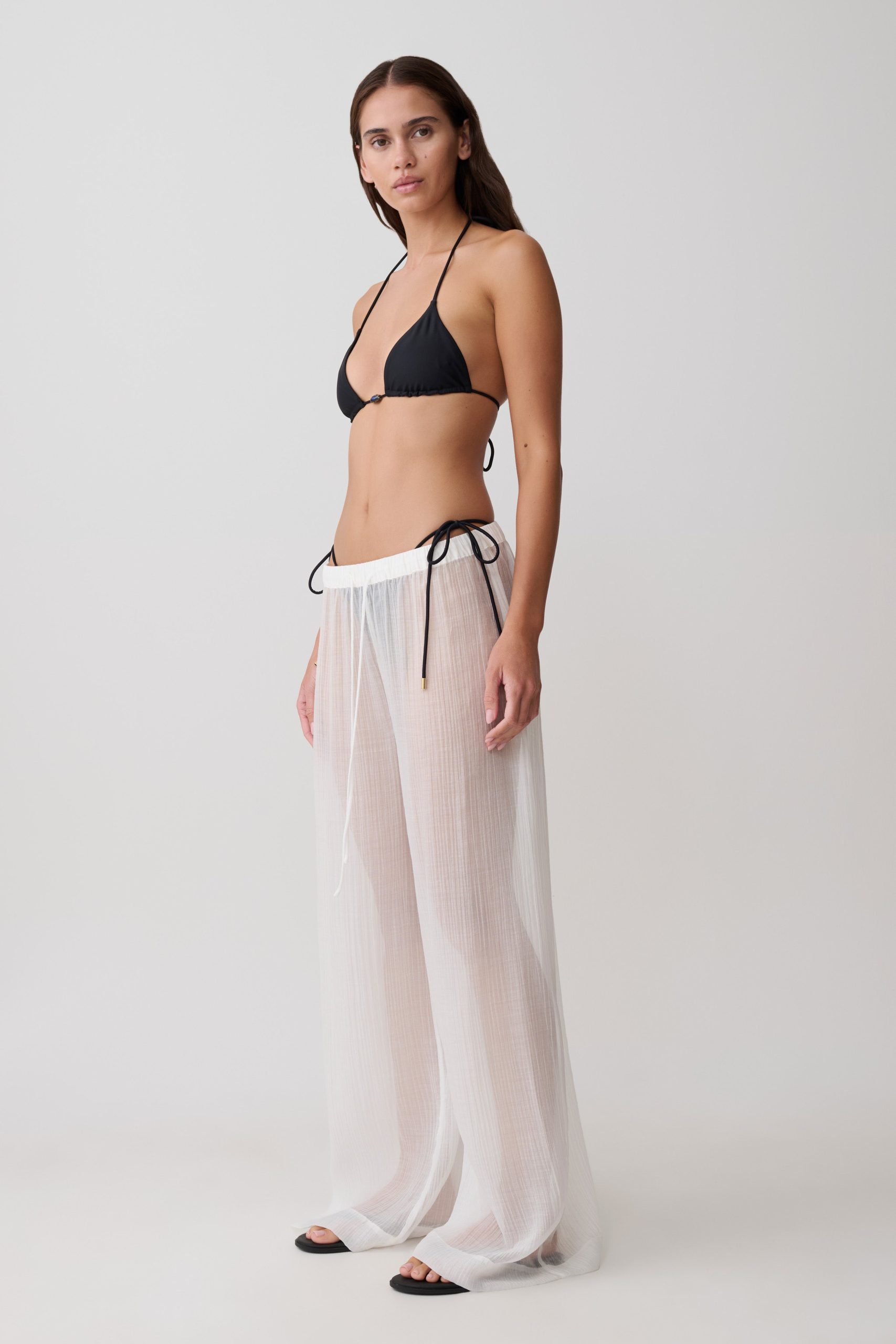 Leilani Sheer Drawstring Wide Leg Pants - Ivory - Image 3
