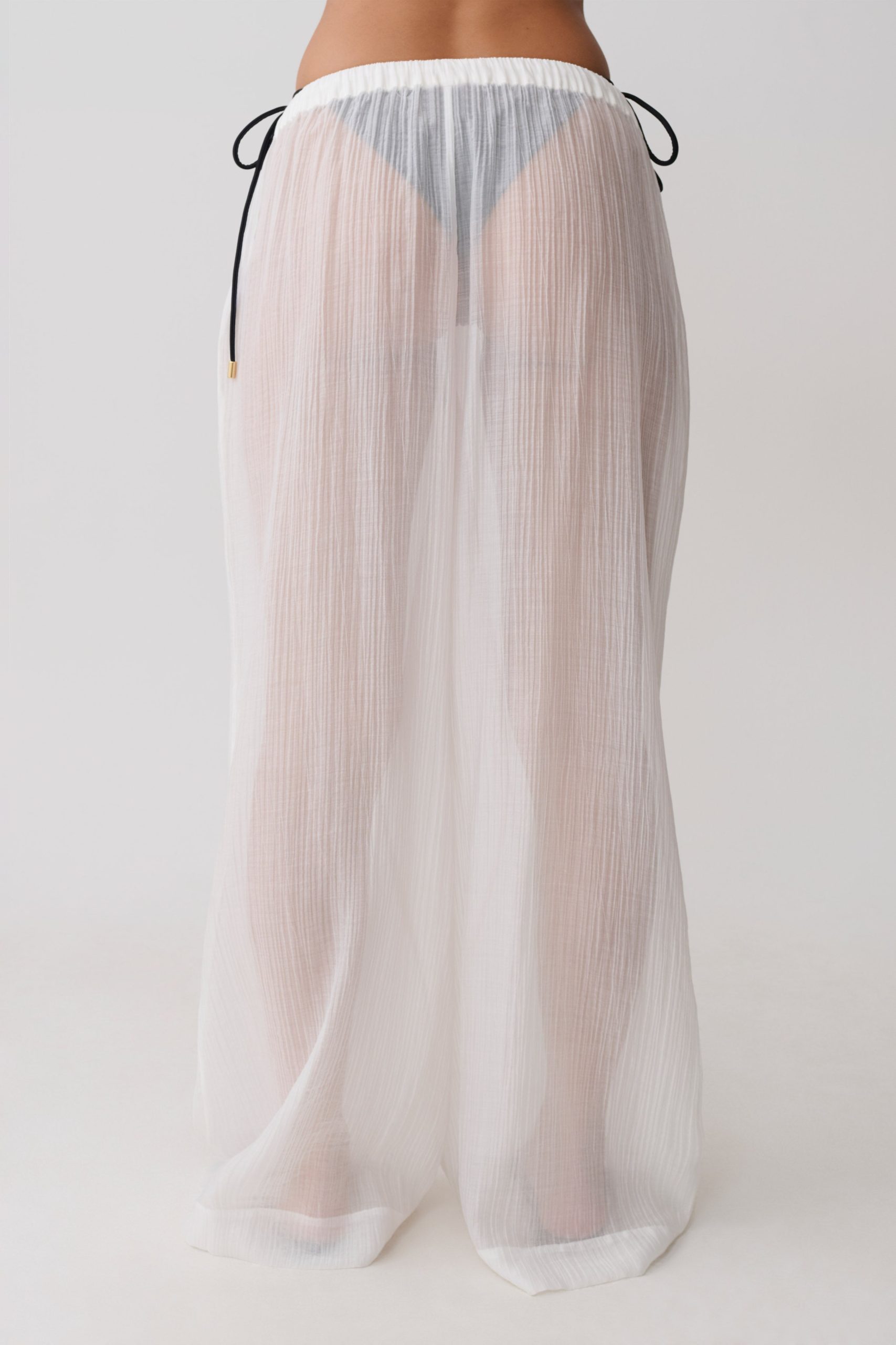 Leilani Sheer Drawstring Wide Leg Pants - Ivory - Image 5