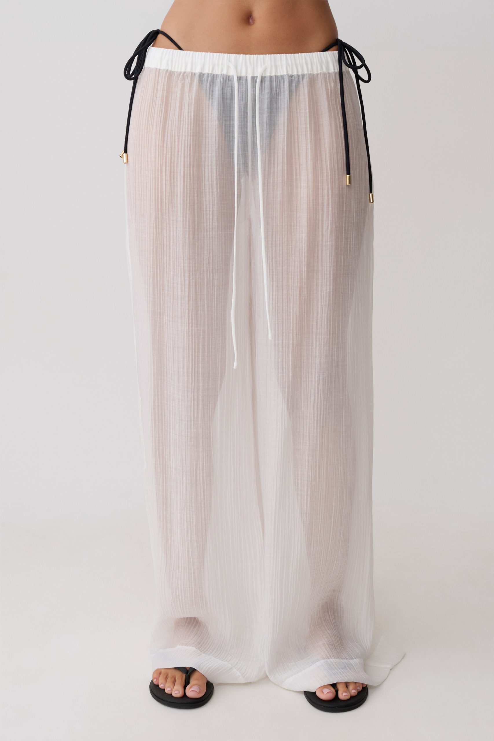 Leilani Sheer Drawstring Wide Leg Pants - Ivory - Image 6