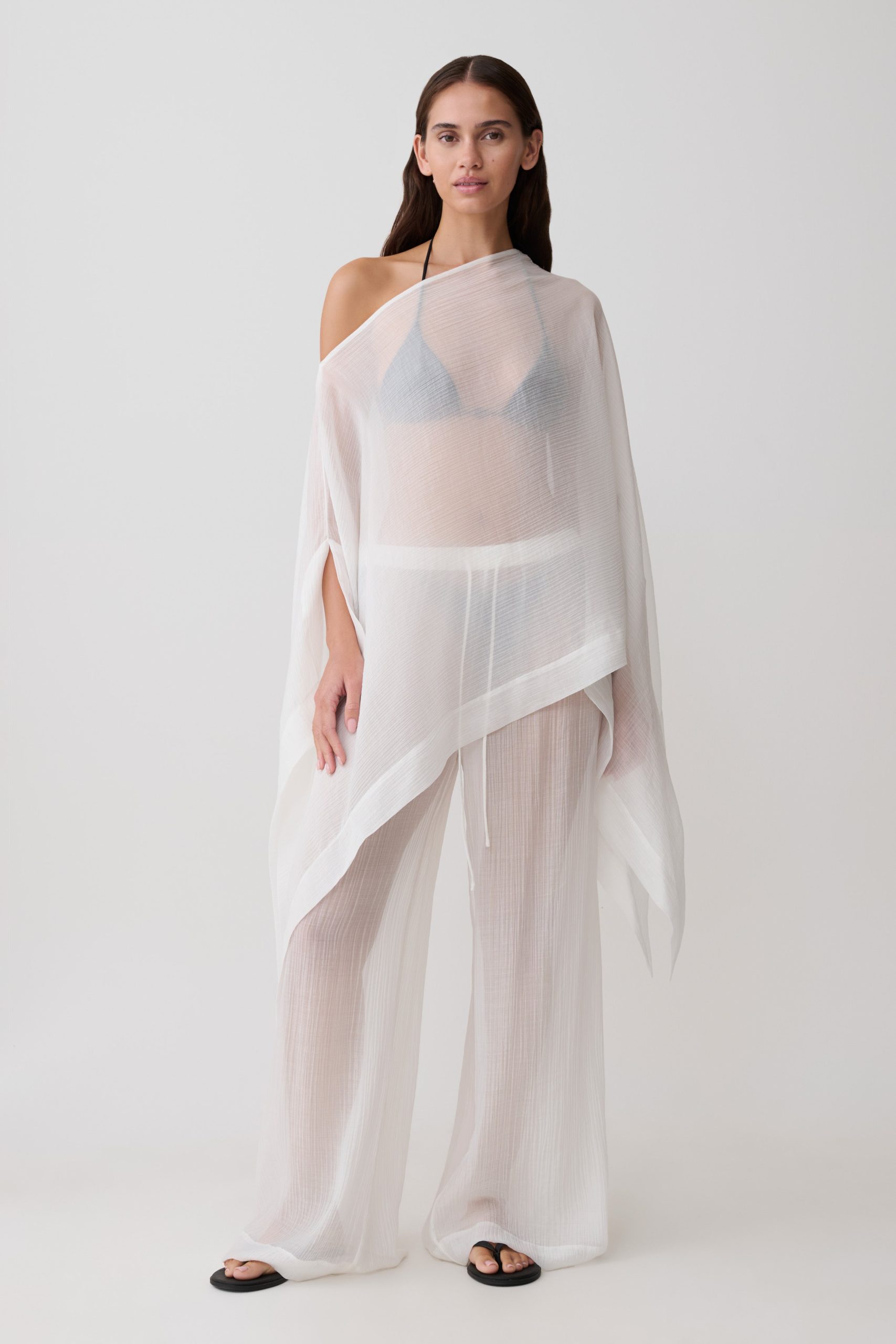 Leilani Sheer Drawstring Wide Leg Pants - Ivory - Image 4
