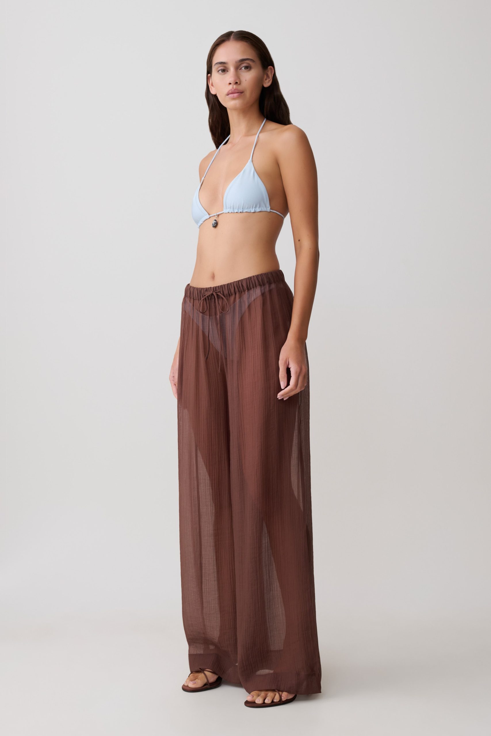 Leilani Sheer Drawstring Wide Leg Pants - Chocolate - Image 3