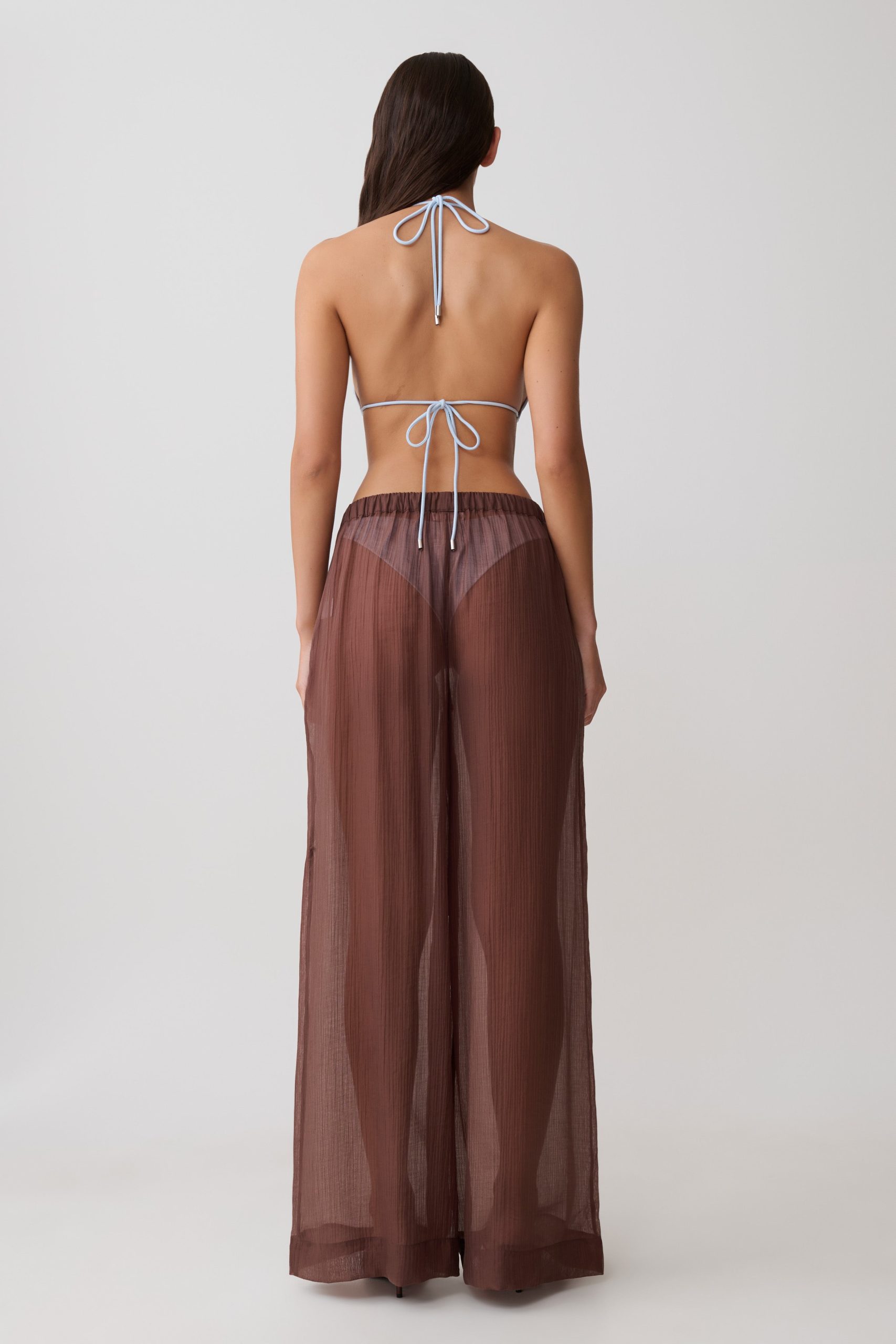 Leilani Sheer Drawstring Wide Leg Pants - Chocolate - Image 2