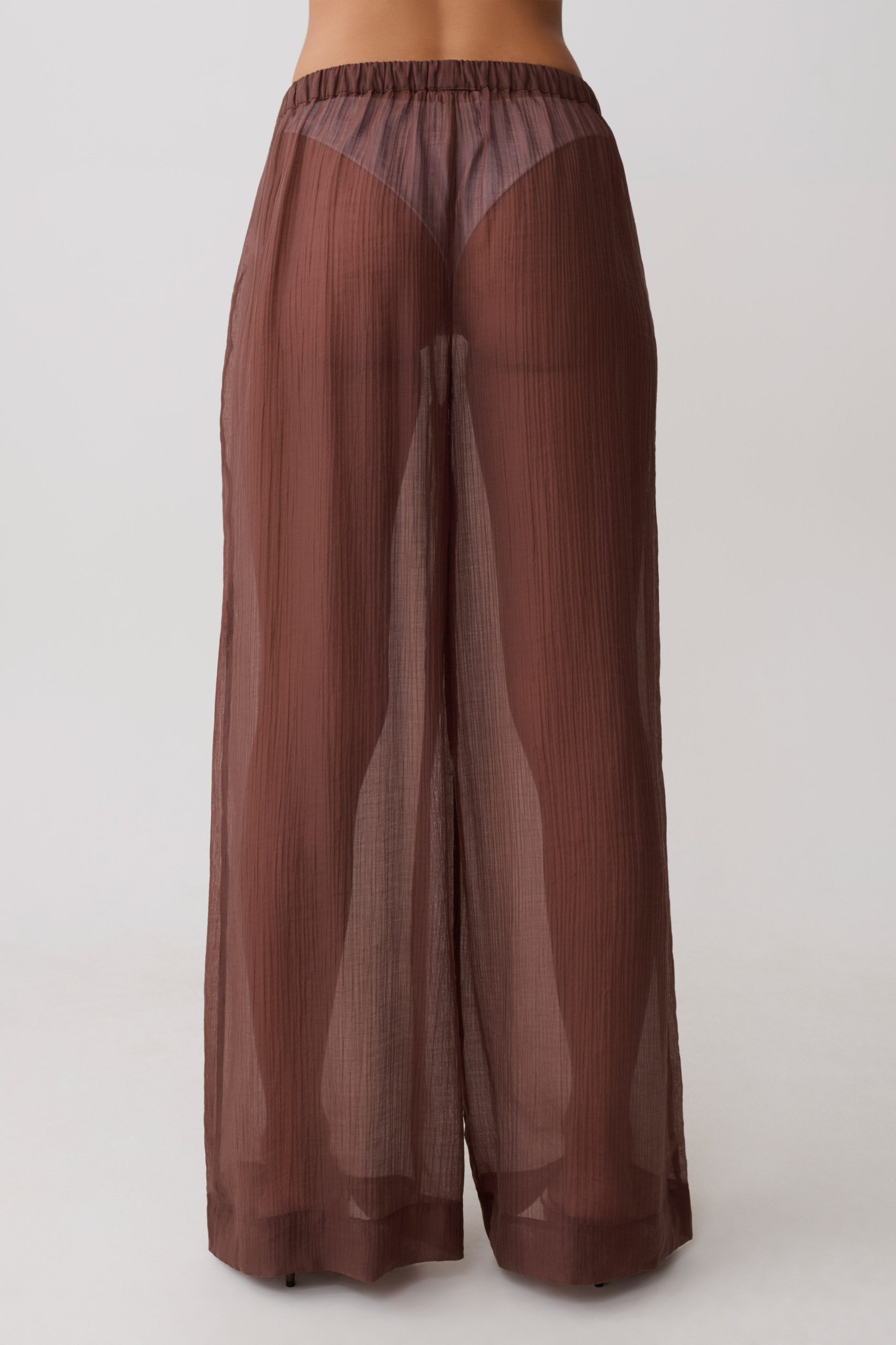Leilani Sheer Drawstring Wide Leg Pants - Chocolate - Image 7