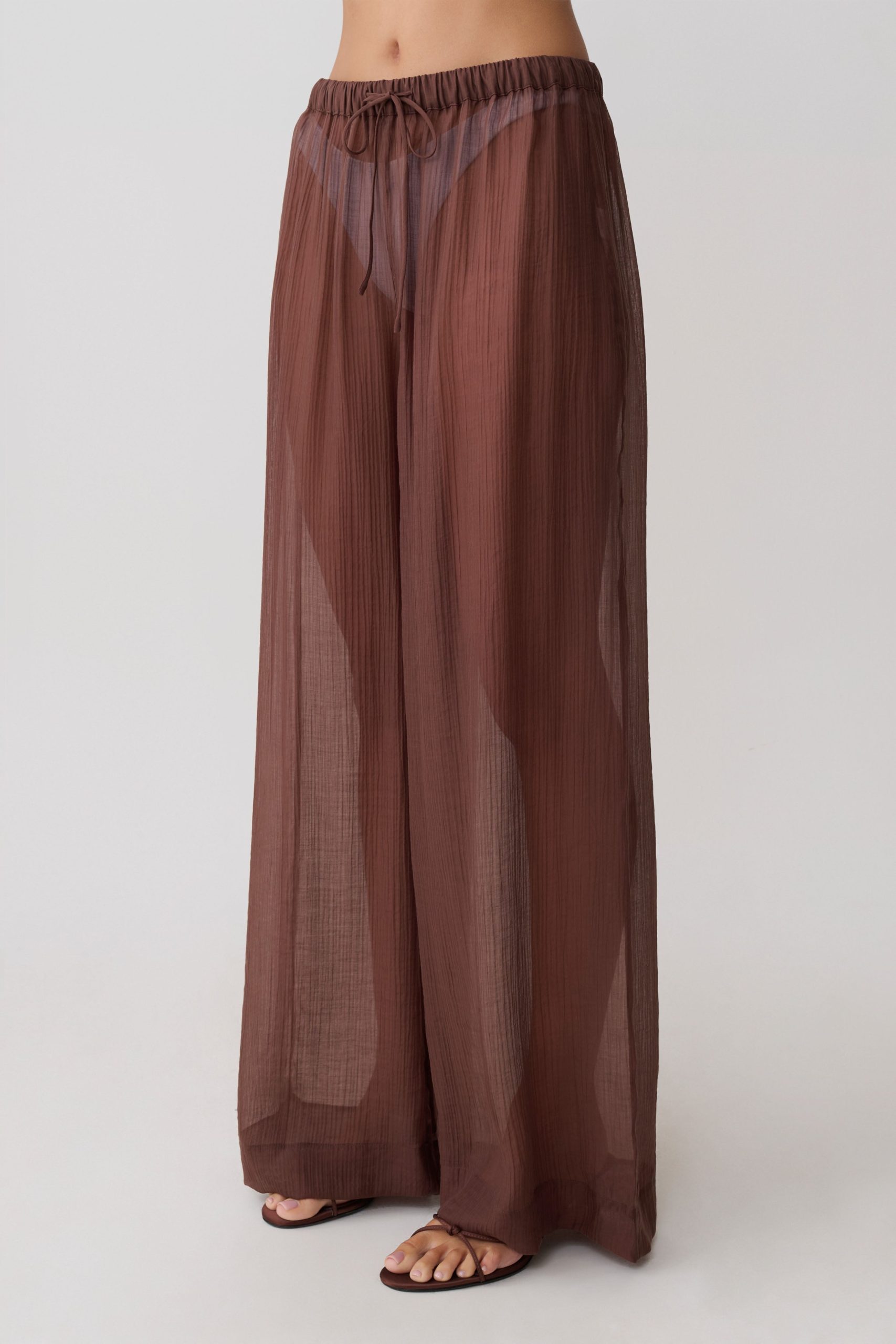 Leilani Sheer Drawstring Wide Leg Pants - Chocolate - Image 6