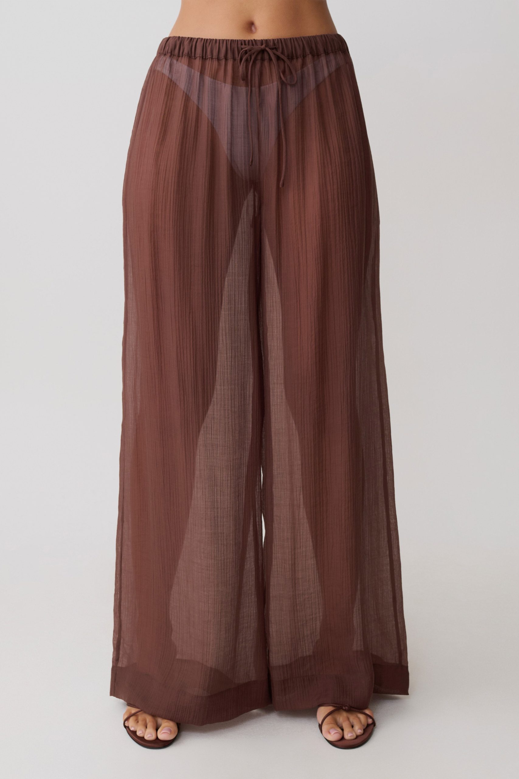 Leilani Sheer Drawstring Wide Leg Pants - Chocolate - Image 9
