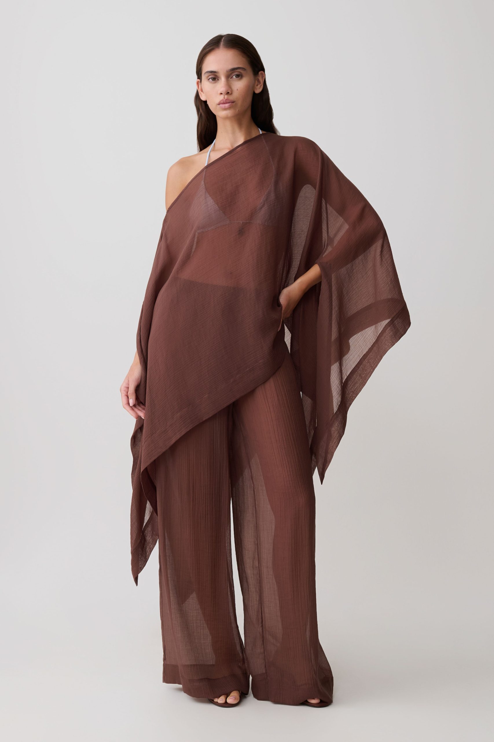 Leilani Sheer Drawstring Wide Leg Pants - Chocolate - Image 5